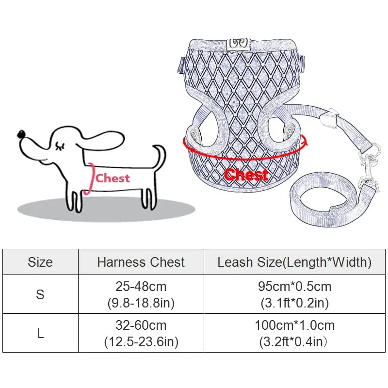 Rhinestone Pet Harness And Leash Set for Stylish Pets