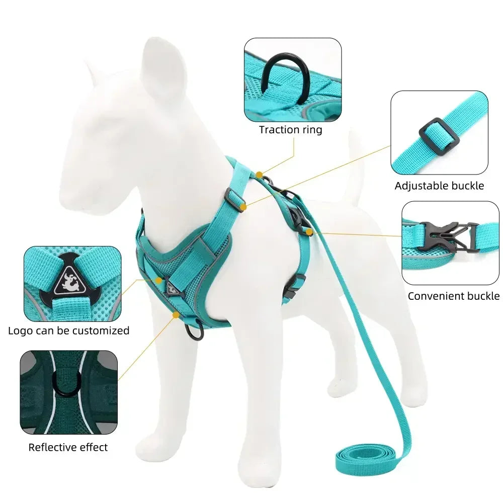 No Pull Dog Harness and Leash Set Adjustable Pet Harness Vest For Small Dogs Cats Reflective Mesh