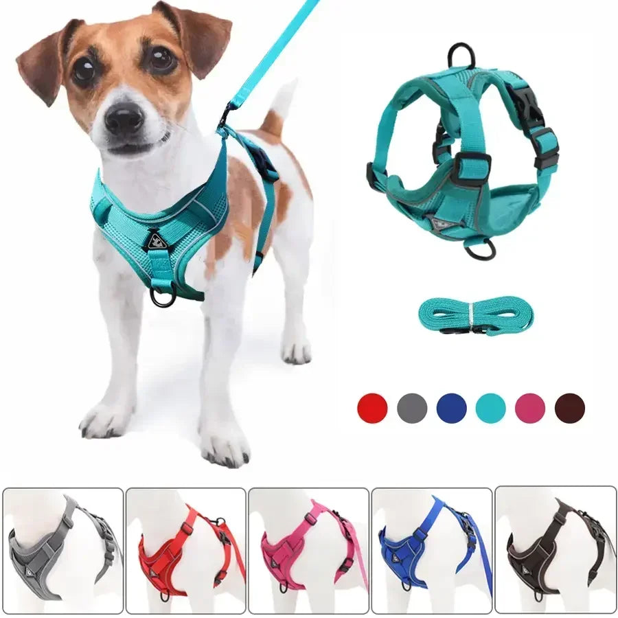 No Pull Dog Harness and Leash Set Adjustable Pet Harness Vest For Small Dogs Cats Reflective Mesh