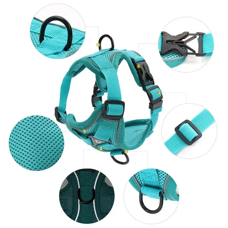 No Pull Dog Harness and Leash Set Adjustable Pet Harness Vest For Small Dogs Cats Reflective Mesh